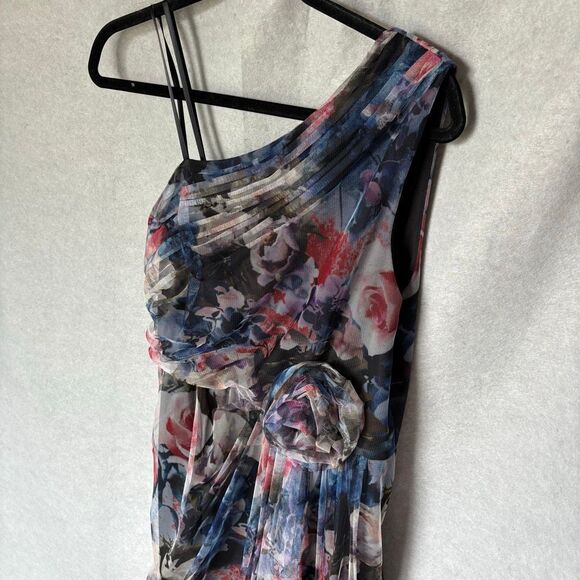 Adrianna Papell Pleated Floral One-Shoulder Chiffon Gown – Size 10 NWT Garden - Picture 6 of 12